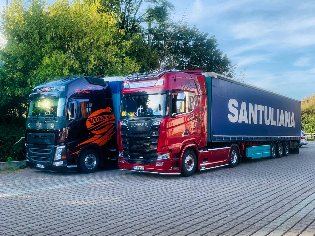 camion Volvo si Scania din flota de transport a firmei